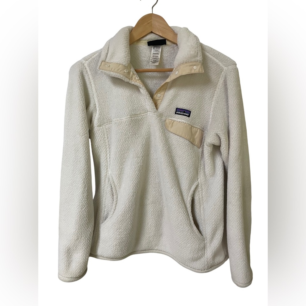 Patagonia Fleece Pullover Sweater Jacket Women’s Small White Re Tool Snap T